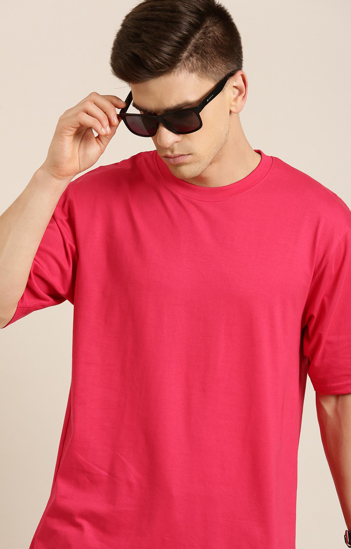 Men's Pink Cotton Solid Oversized T-Shirt