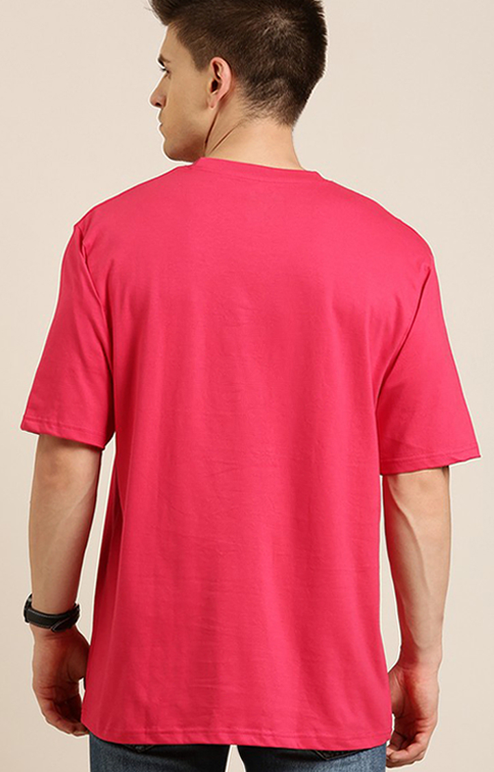 Men's Pink Cotton Solid Oversized T-Shirt