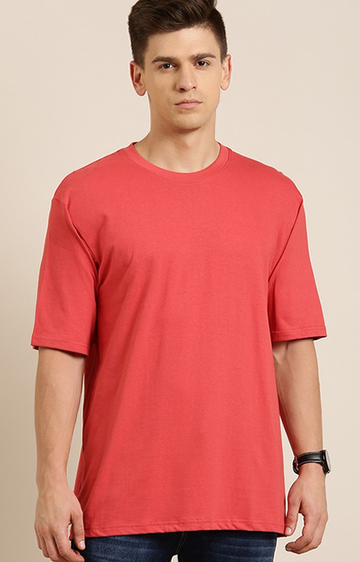 Difference of Opinion | Men's Red Cotton Solid Oversized T-Shirt