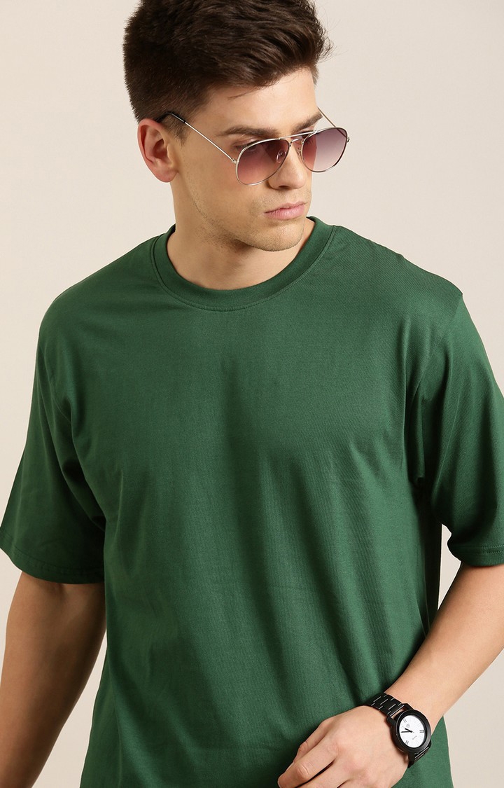 Men's Green Cotton Solid Oversized T-Shirt