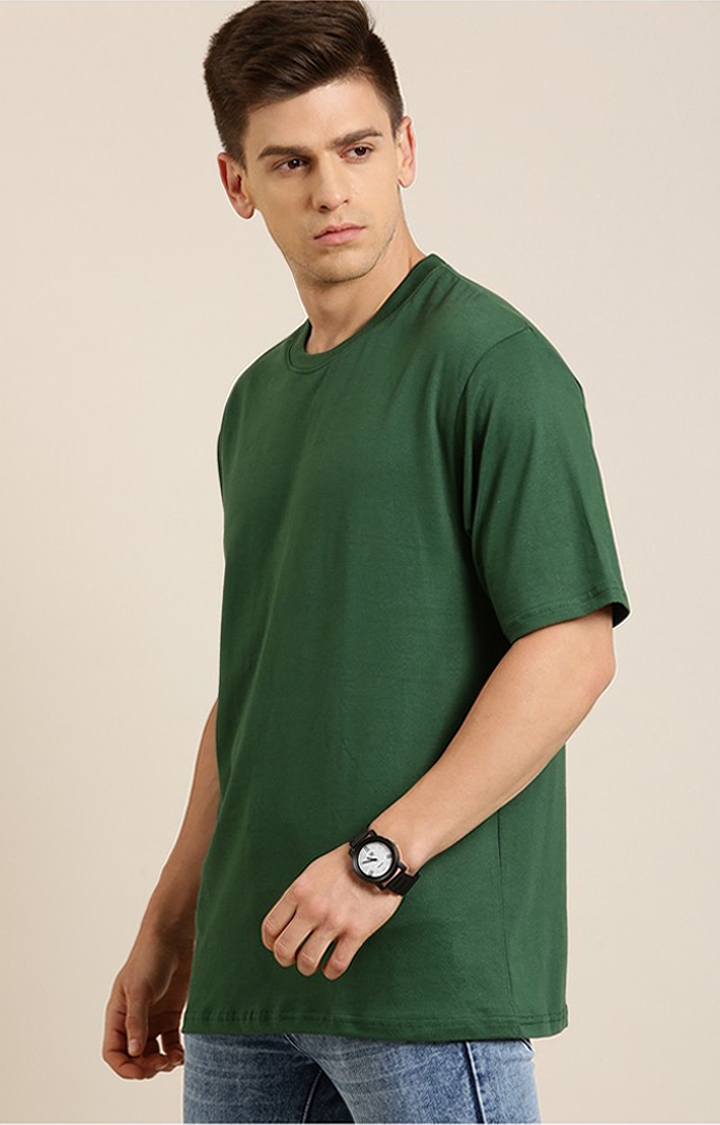 Difference of Opinion | Men's Green Cotton Solid Oversized T-Shirt