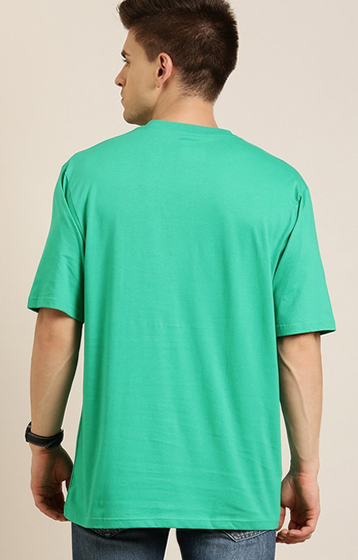 Men's Green Cotton Solid Oversized T-Shirt