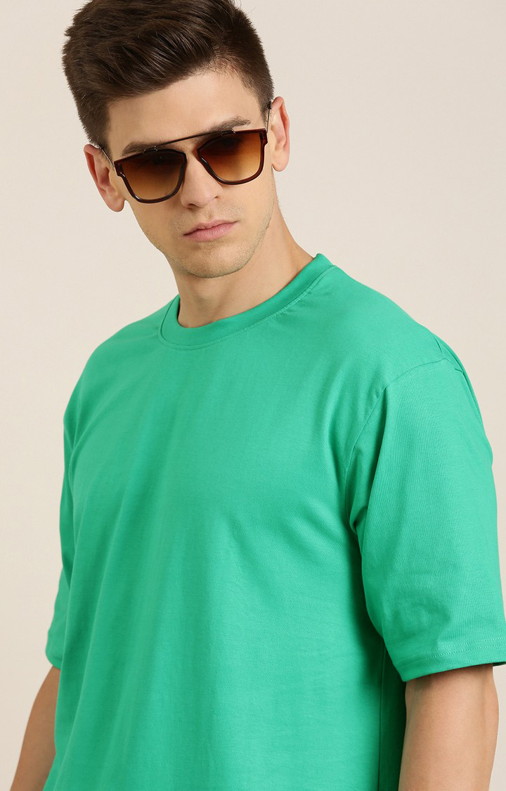 Men's Green Cotton Solid Oversized T-Shirt