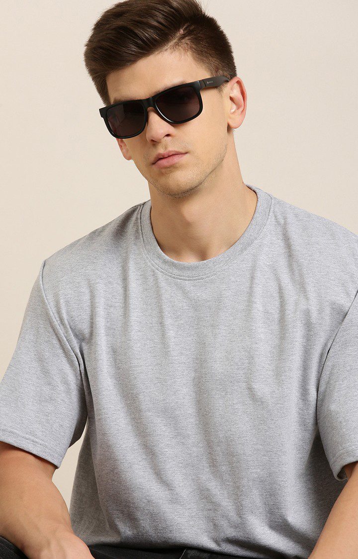 Men's Grey Cotton Solid Oversized T-Shirt
