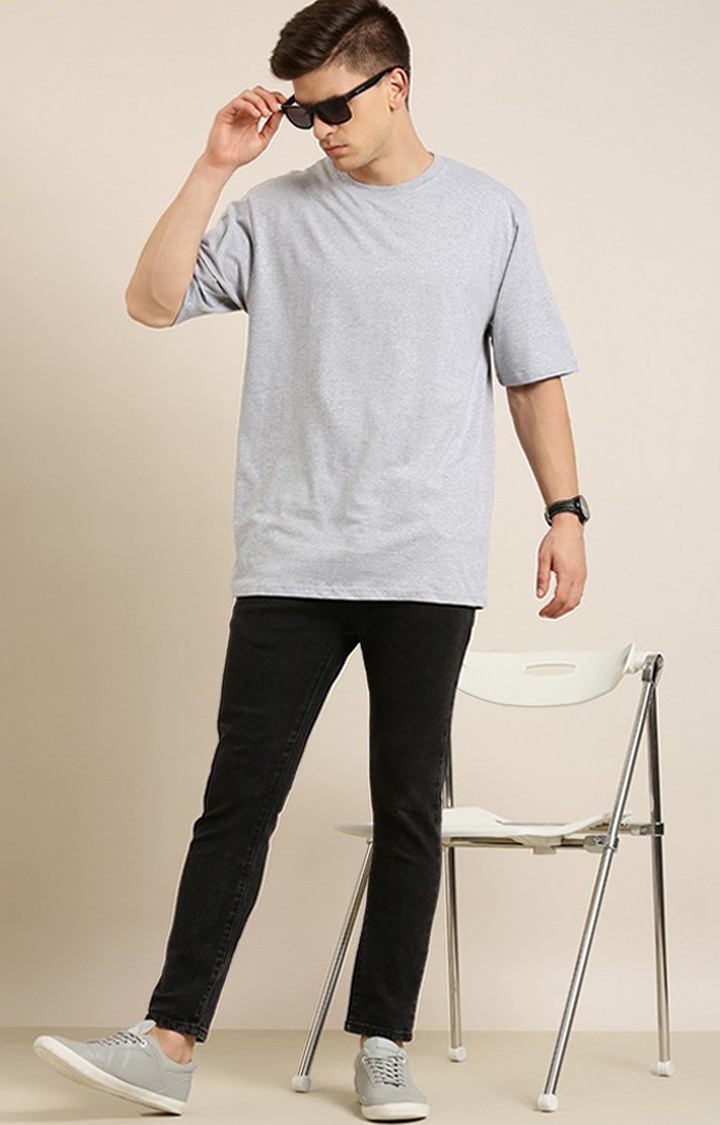 Men's Grey Cotton Solid Oversized T-Shirt