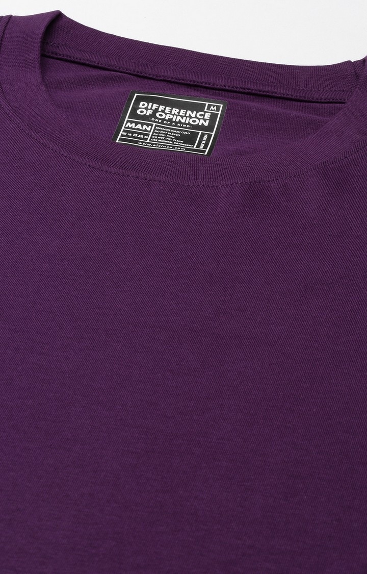 Difference of Opinion | Men's Purple Cotton Solid Oversized T-Shirt 4