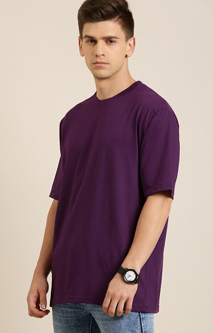 Men's Purple Cotton Solid Oversized T-Shirt
