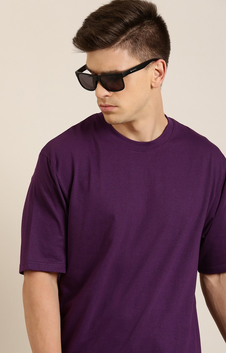 Difference of Opinion | Men's Purple Cotton Solid Oversized T-Shirt 3