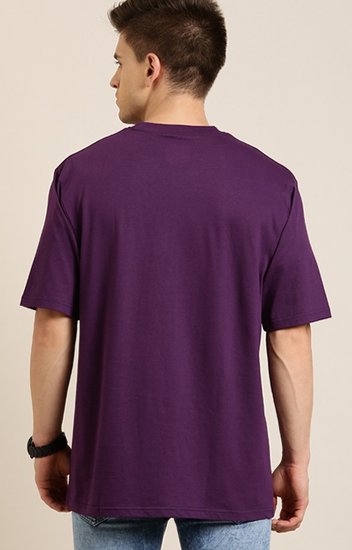 Difference of Opinion | Men's Purple Cotton Solid Oversized T-Shirt 2