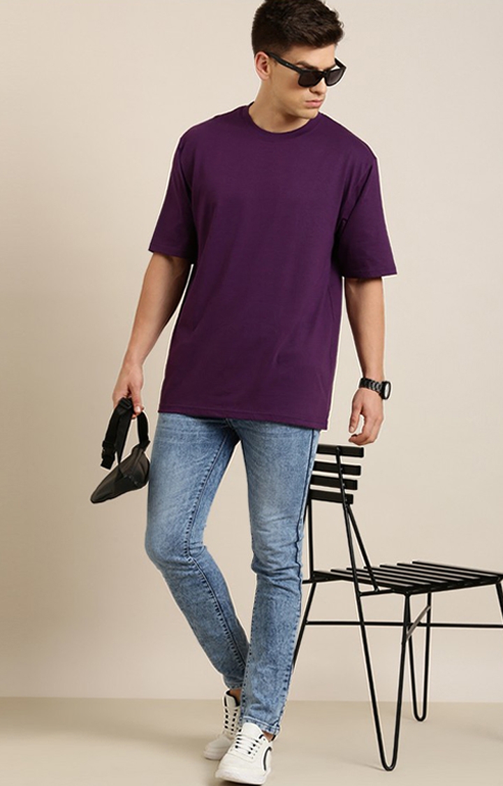 Difference of Opinion | Men's Purple Cotton Solid Oversized T-Shirt 1