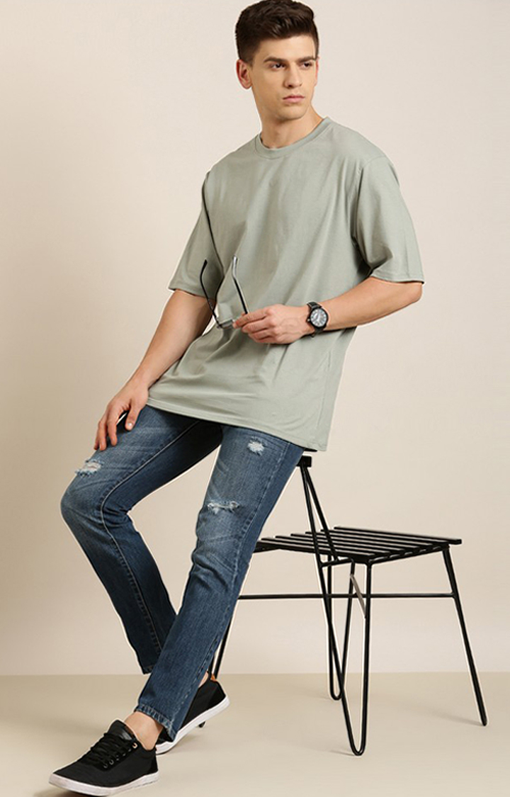 Men's Grey Cotton Solid Oversized T-Shirt