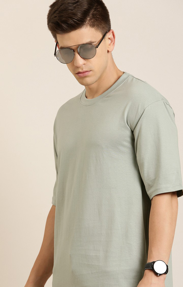 Men's Grey Cotton Solid Oversized T-Shirt