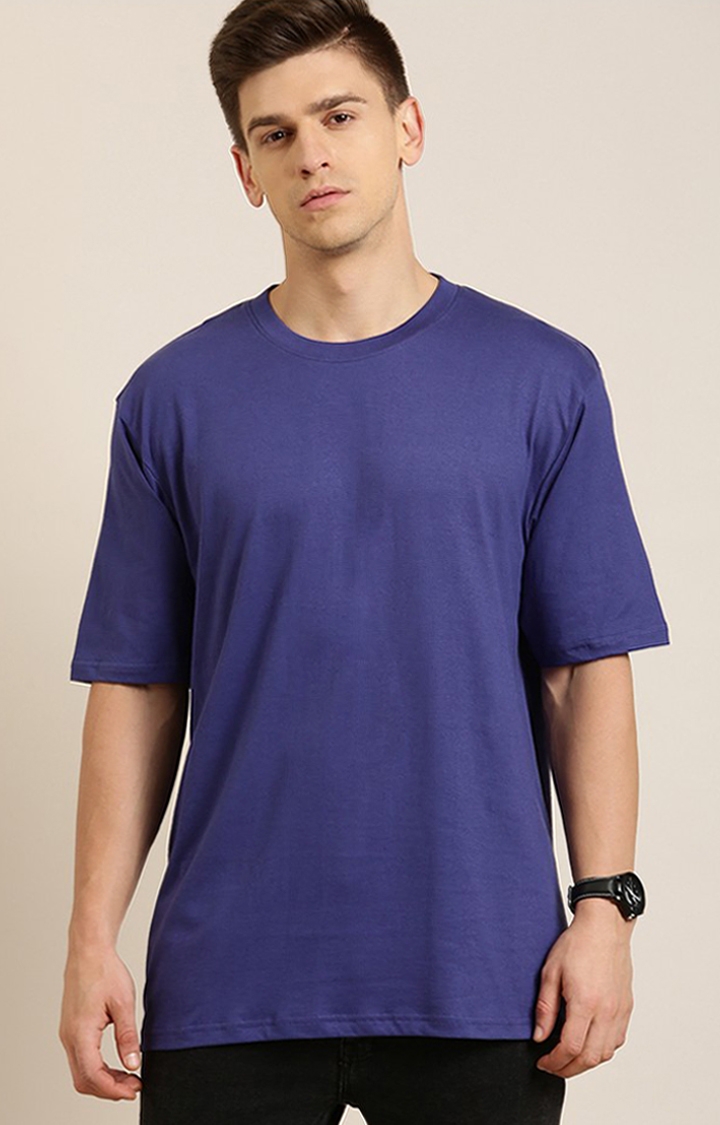 Difference of Opinion | Men's Navy Cotton Solid Oversized T-Shirt