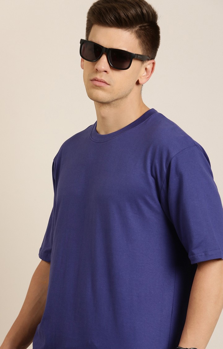 Men's Navy Cotton Solid Oversized T-Shirt