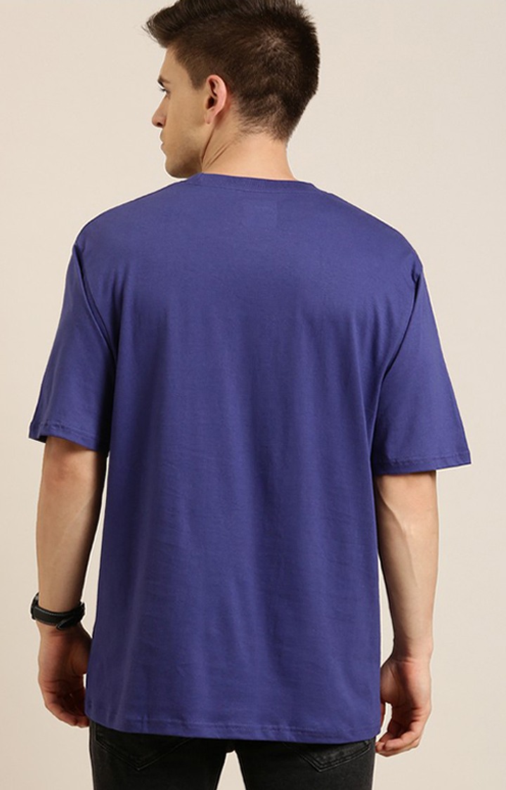 Men's Navy Cotton Solid Oversized T-Shirt