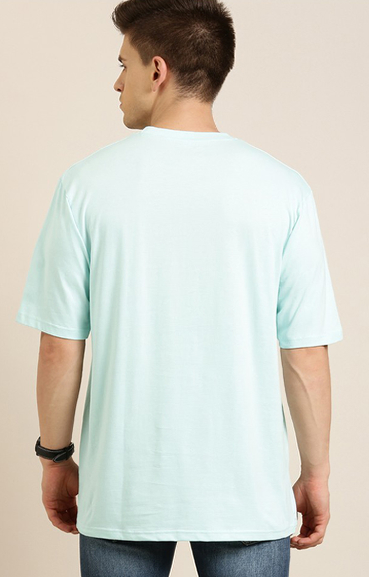 Men's Blue Cotton Solid Oversized T-Shirt