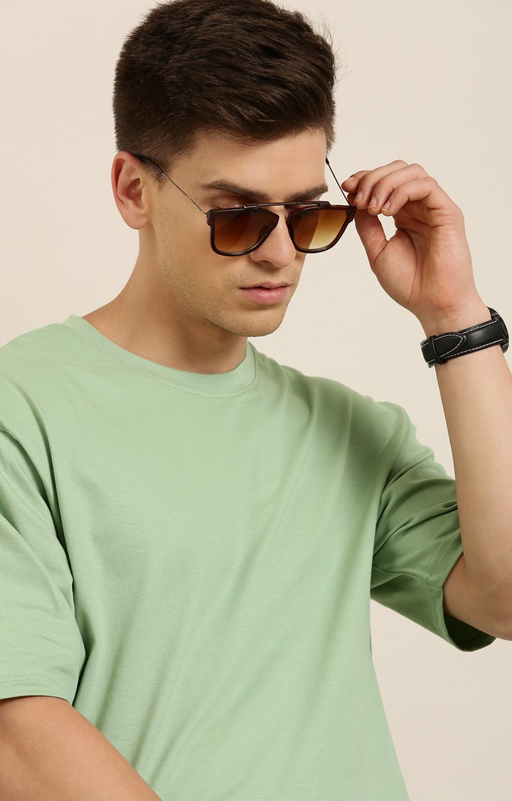 Difference of Opinion | Men's Green Cotton Solid Oversized T-Shirt 3