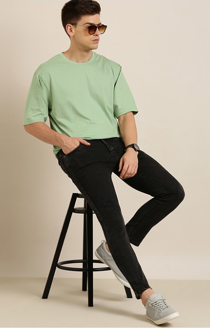 Difference of Opinion | Men's Green Cotton Solid Oversized T-Shirt 1