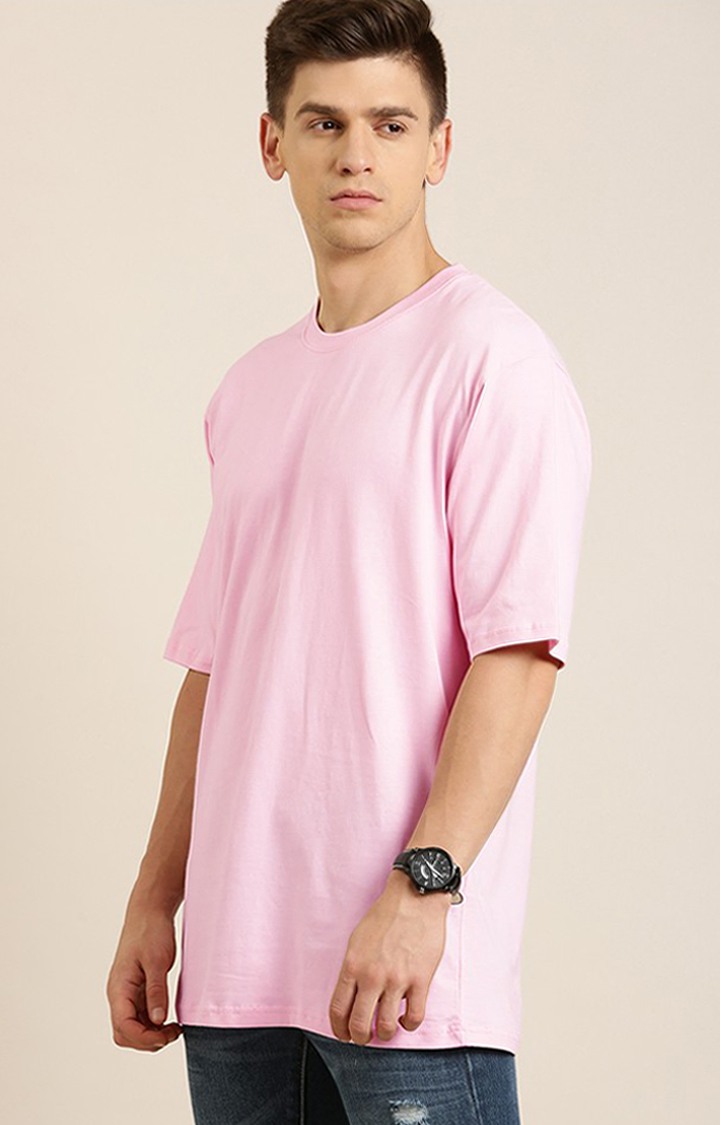 Men's Pink Cotton Solid Oversized T-Shirt
