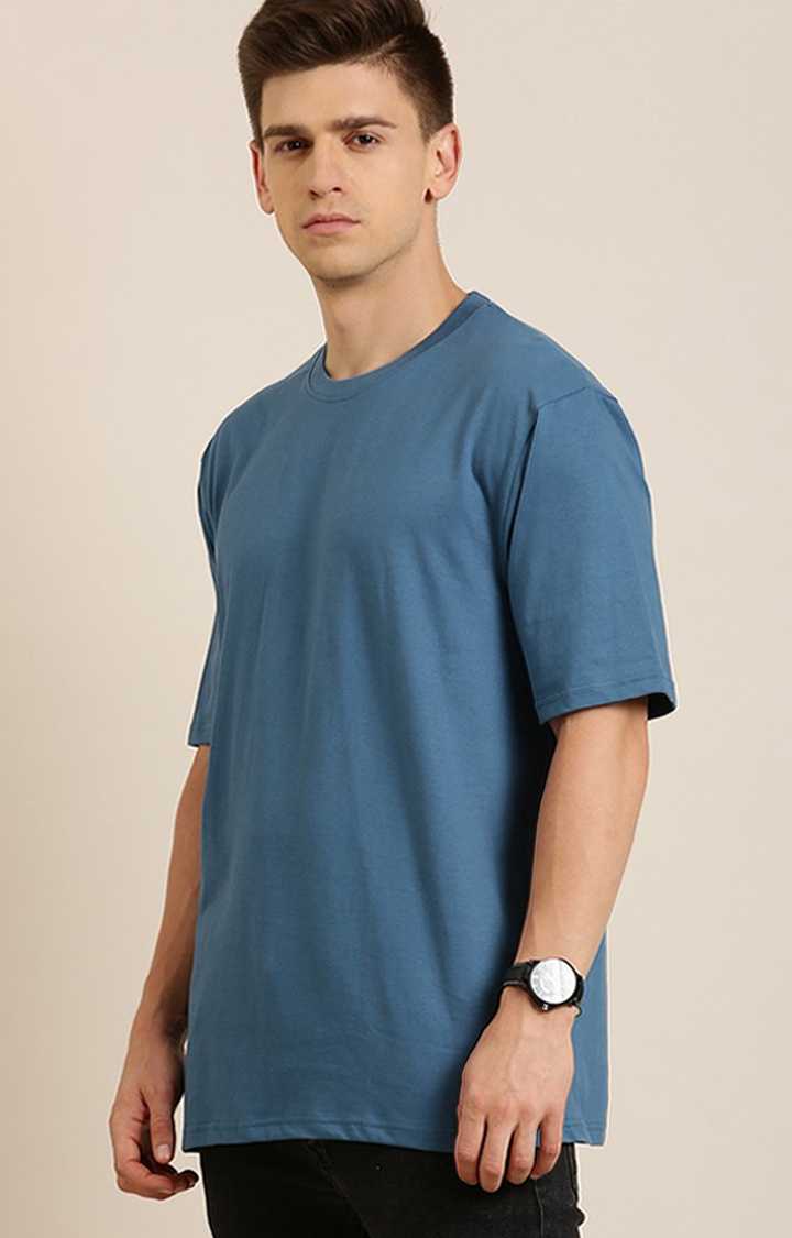 Difference of Opinion | Men's Blue Cotton Solid Oversized T-Shirt