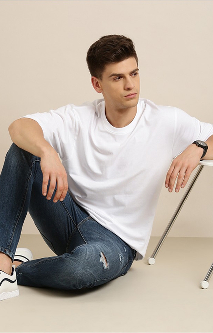 Men's White Cotton Solid Oversized T-Shirt