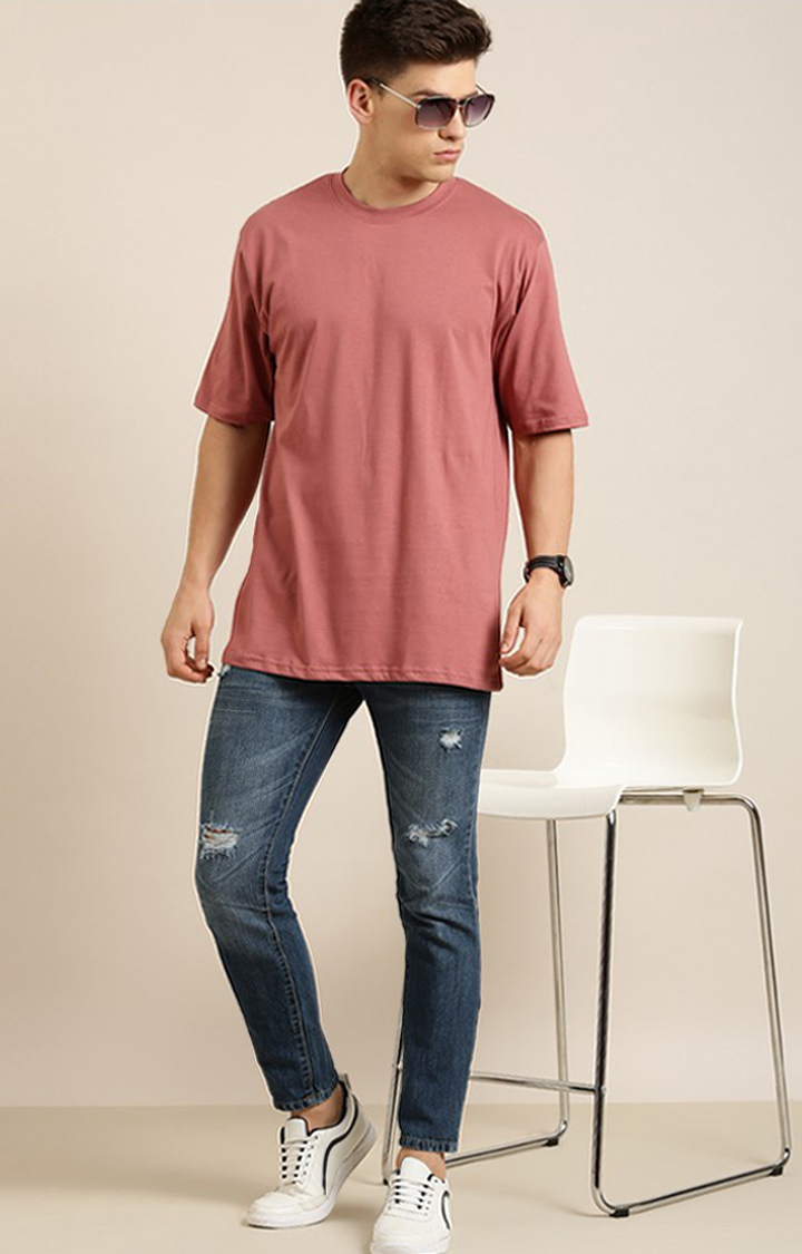 Men's Pink Cotton Solid Oversized T-Shirt