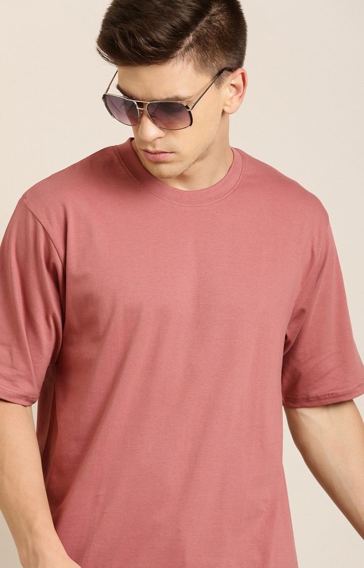 Men's Pink Cotton Solid Oversized T-Shirt