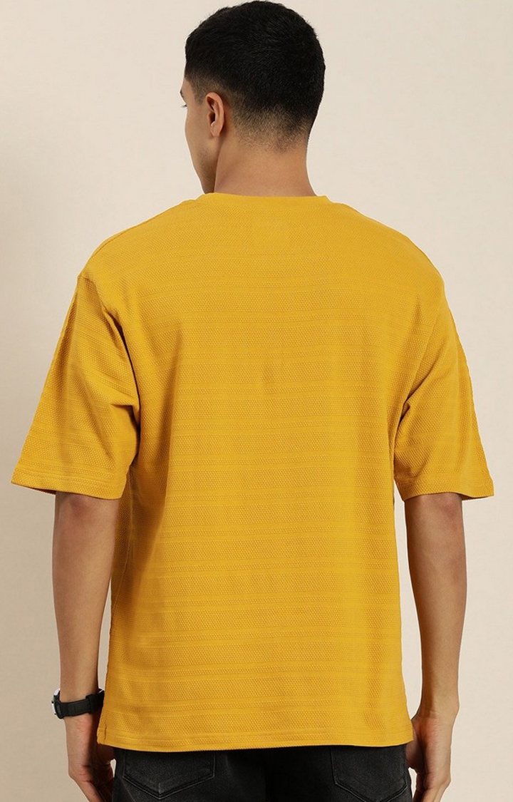 Men's Mustard Self-Design Oversized T-shirt
