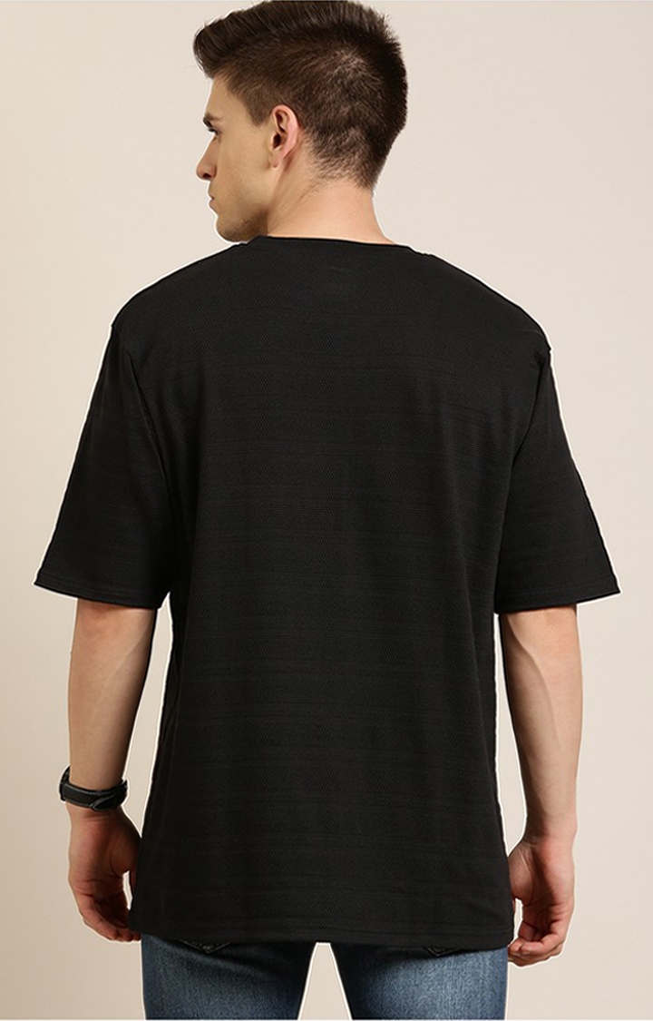 Men's Black Cotton Solid Oversized T-Shirt
