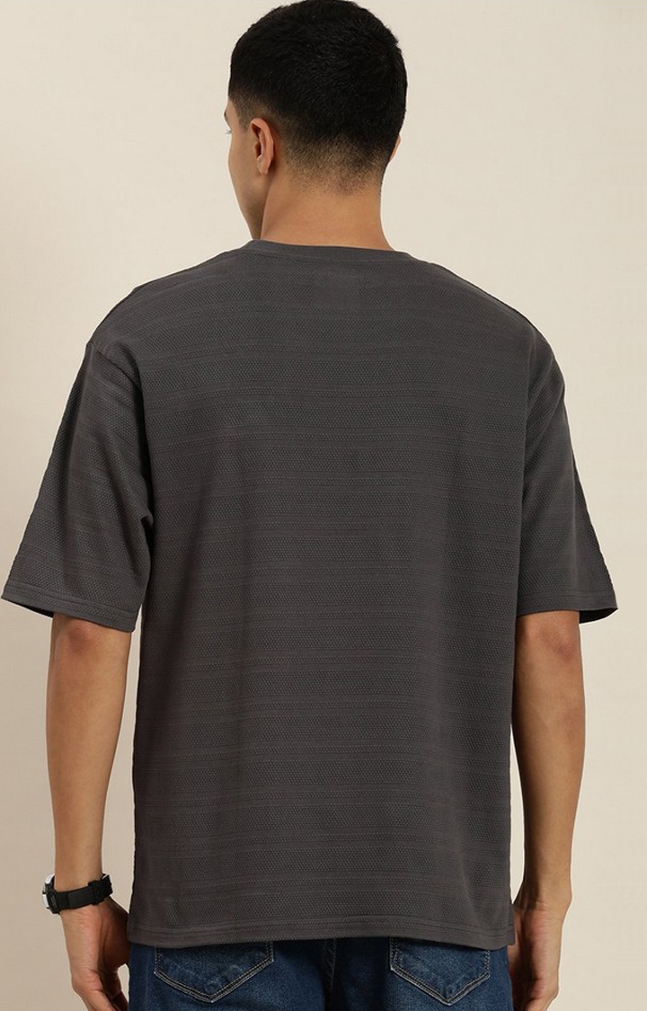 Men's Grey Self-Design Oversized T-shirt