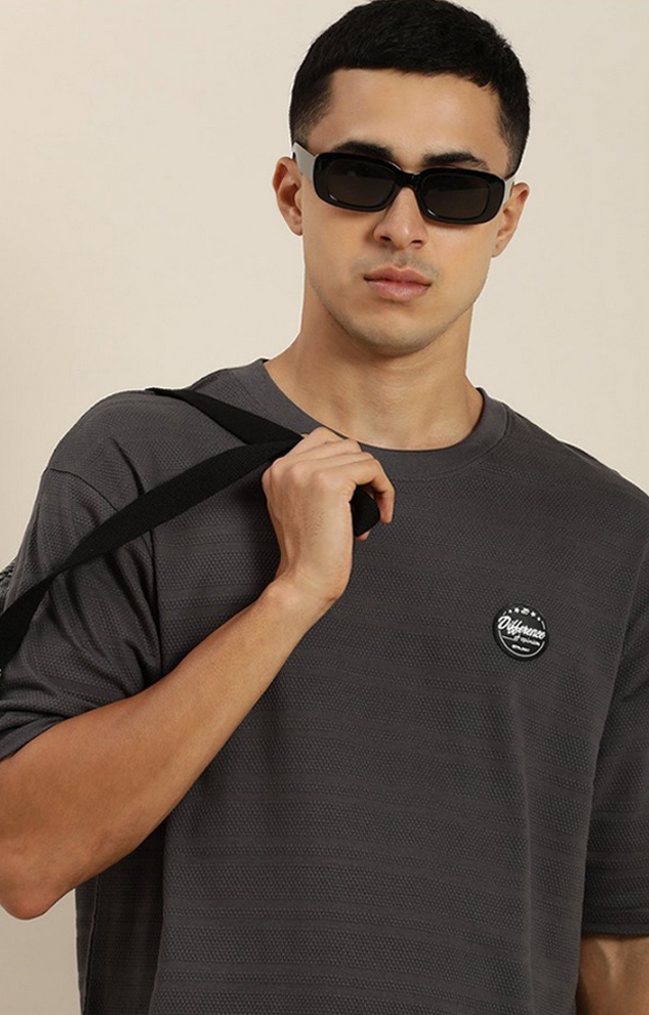 Men's Grey Self-Design Oversized T-shirt