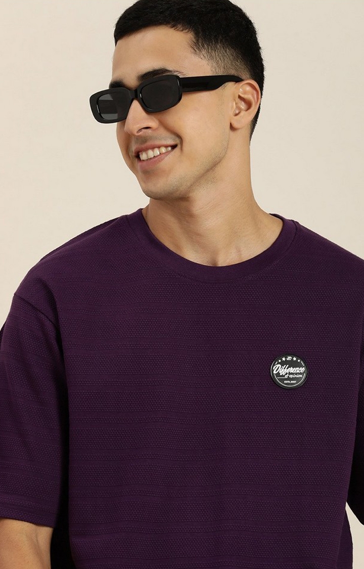 Men's Purple Self-Design Oversized T-shirt