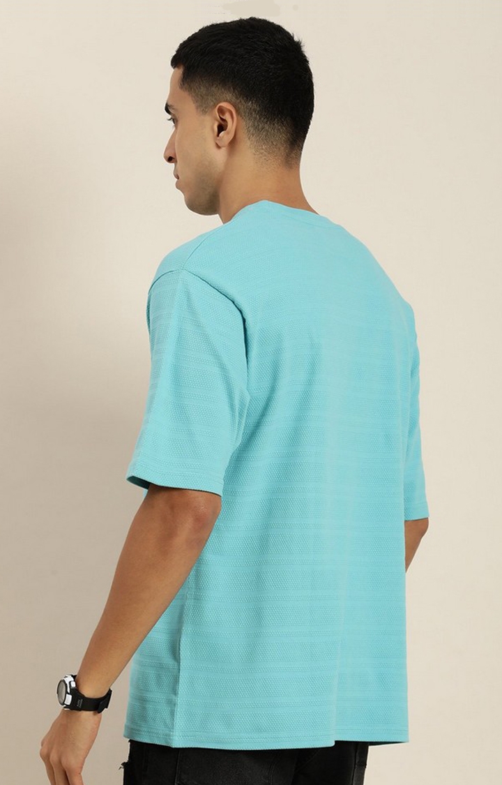 Men's Blue Self-Design Oversized T-shirt