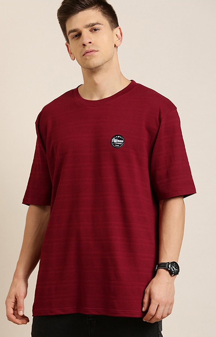 Men's Maroon Cotton Solid Oversized T-Shirt