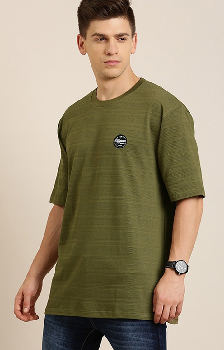 Men's Olive Cotton Solid Oversized T-Shirt