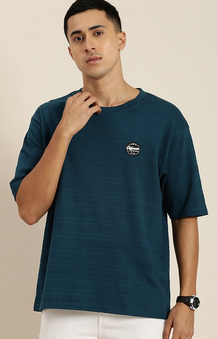 Difference of Opinion | Men's Blue Self-Design Oversized T-shirt