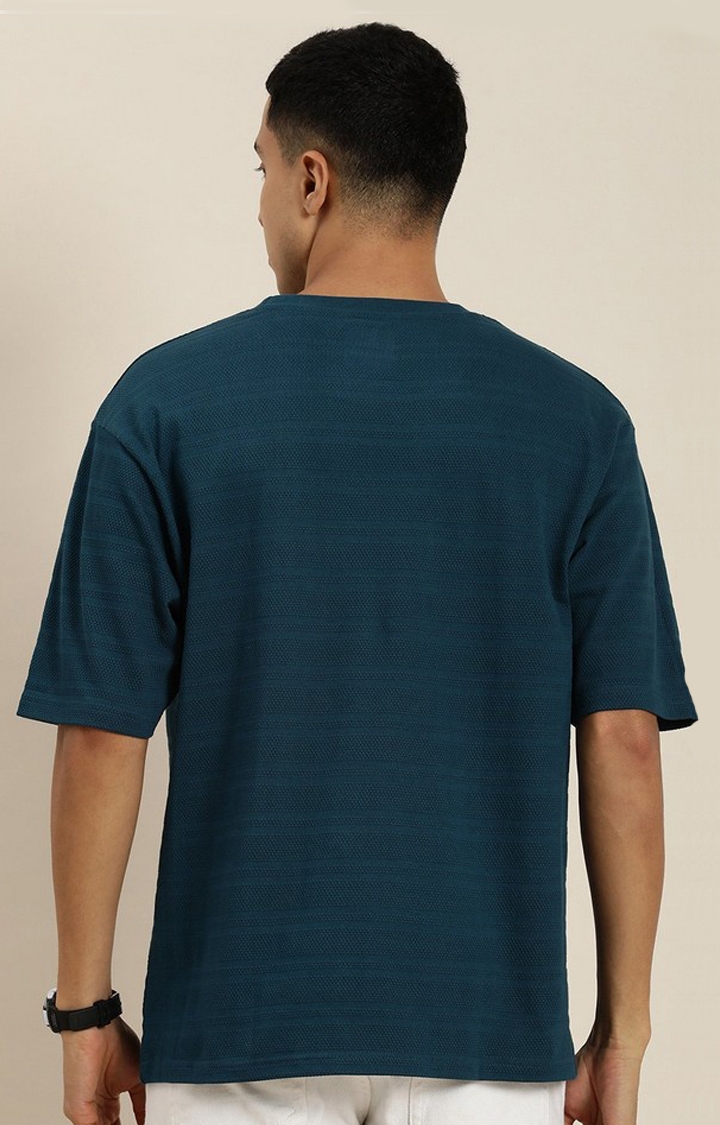 Men's Blue Self-Design Oversized T-shirt