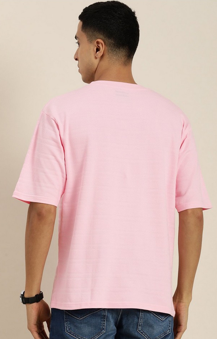Men's Pink Self-Design Oversized T-shirt