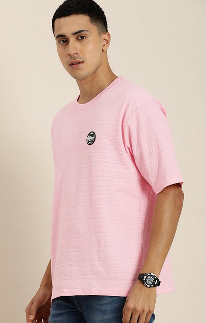 Difference of Opinion | Men's Pink Self-Design Oversized T-shirt