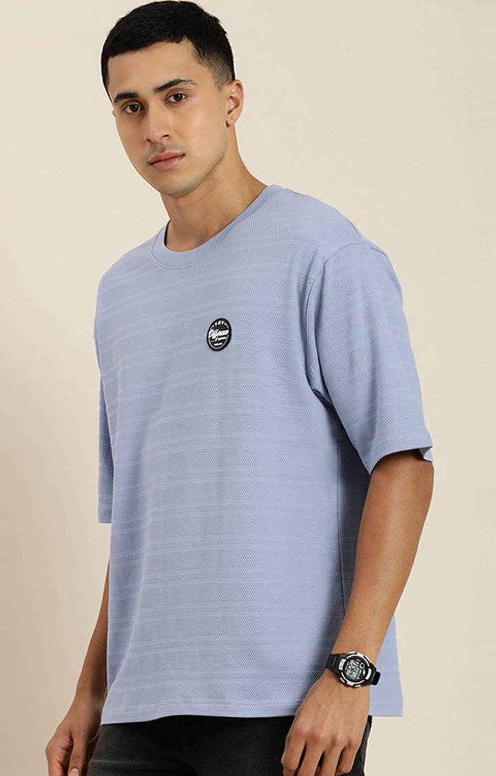 Difference of Opinion | Men's Purple Self-Design Oversized T-shirt