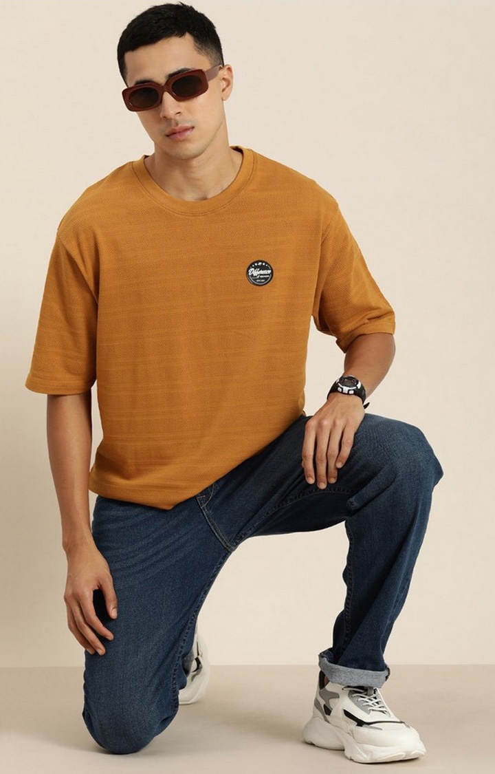 Men's Brown Self-Design Oversized T-shirt