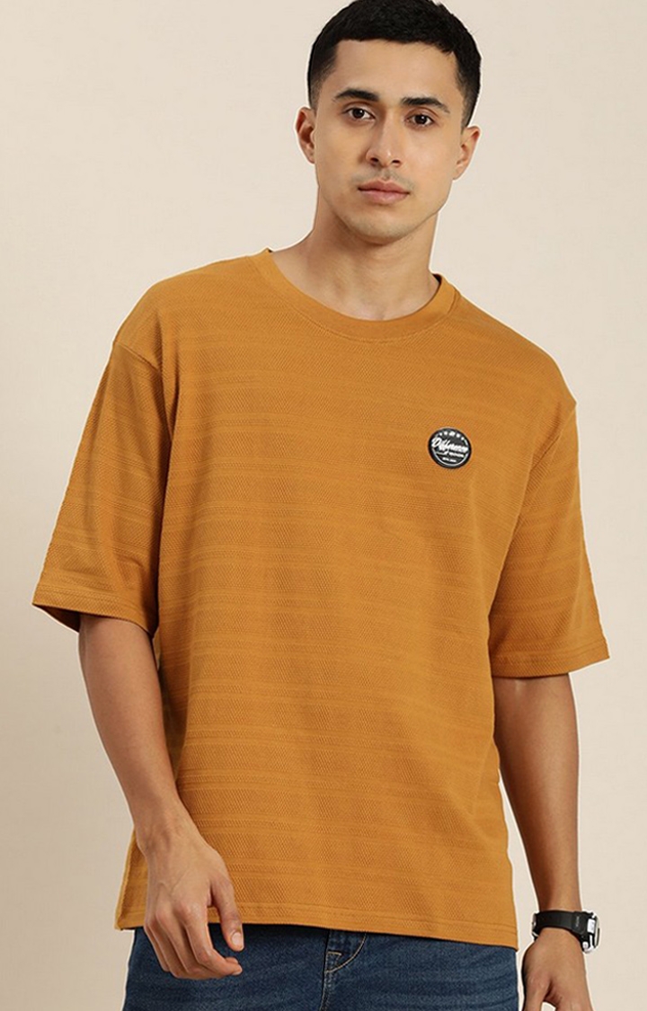 Difference of Opinion | Men's Brown Self-Design Oversized T-shirt
