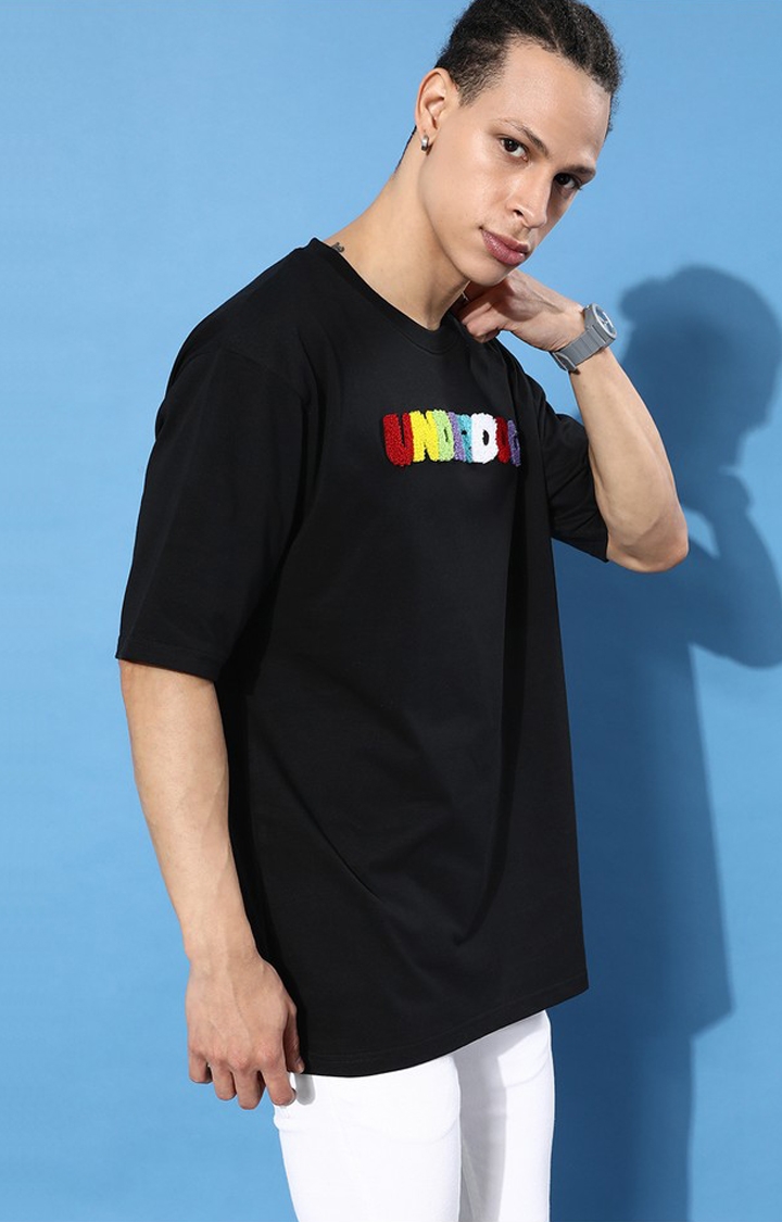 Difference of Opinion | Men's Black Cotton Typographic Printed Oversized T-Shirt