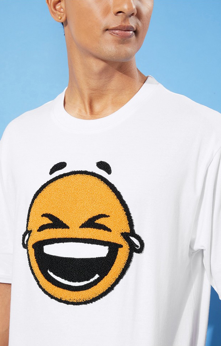 Men's White Cotton Graphics Oversized T-Shirt