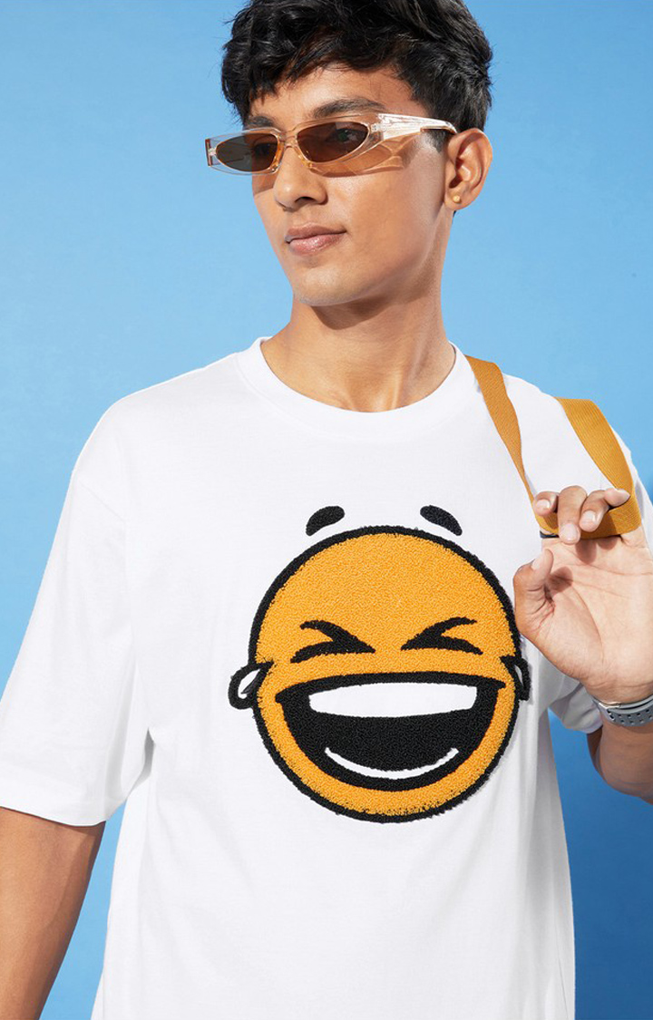 Men's White Cotton Graphics Oversized T-Shirt