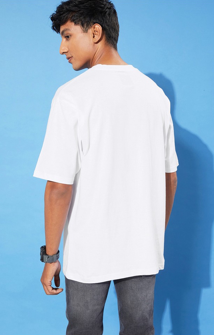 Men's White Cotton Graphics Oversized T-Shirt