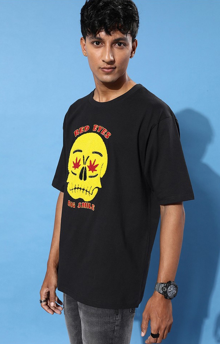 Difference of Opinion | Men's Black Cotton Graphic Printed Oversized T-Shirt 0