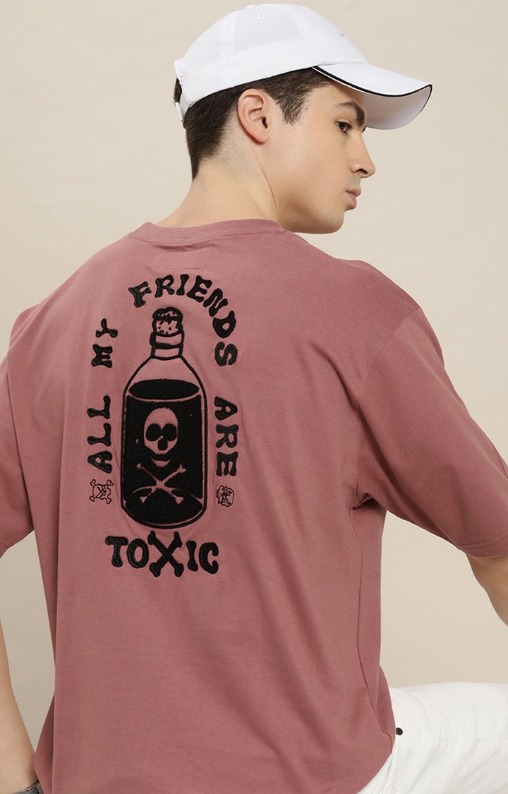 Difference of Opinion | Men's Pink Cotton Graphic Printed Oversized T-Shirt