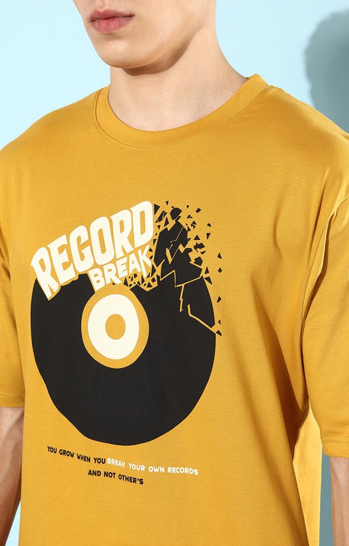 Men's Mustard Cotton Graphic Printed Oversized T-Shirt