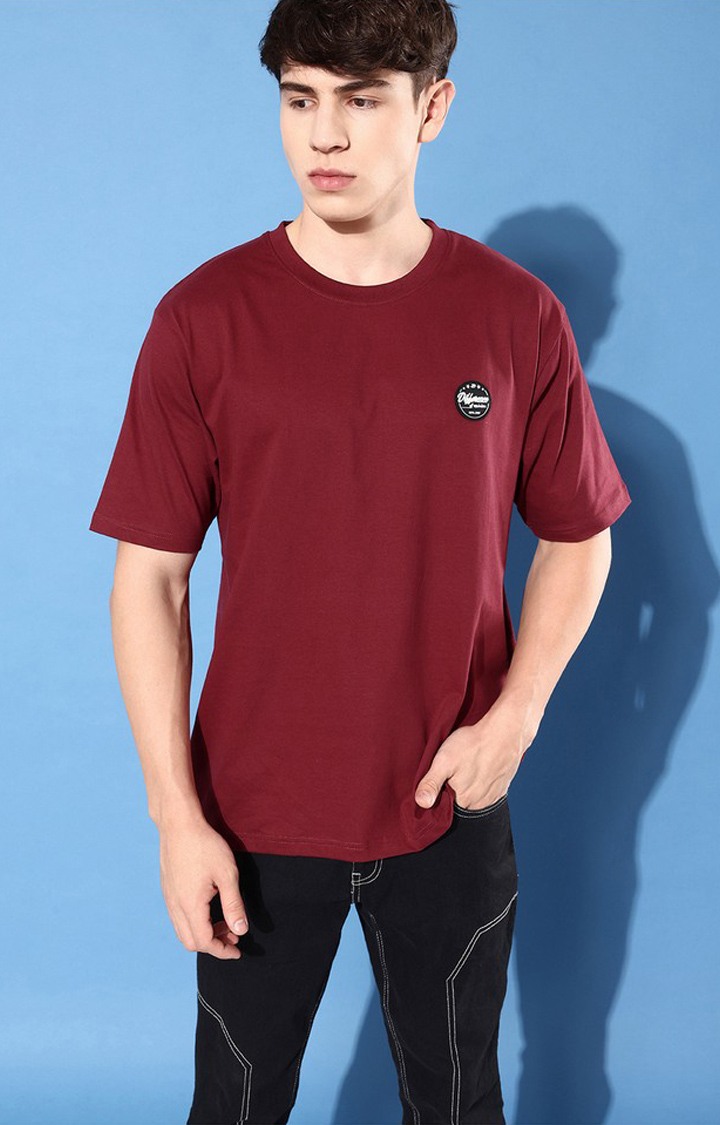 Men's Maroon Cotton Graphic Printed Oversized T-Shirt